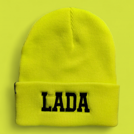 LADA kötött visszahajtott gyerek sapka, neonsárga